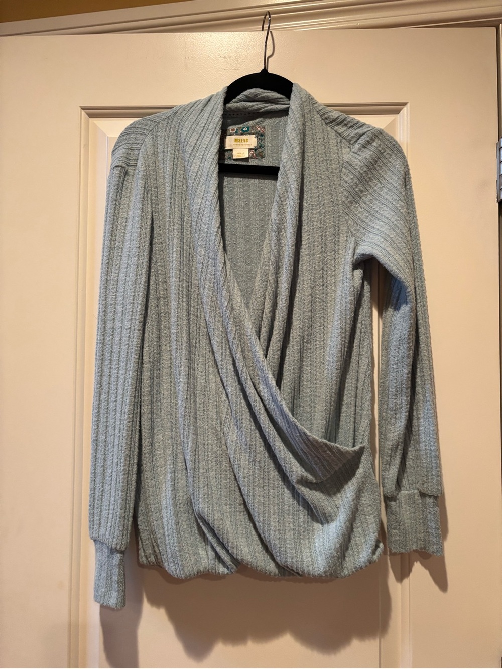 Anthropologie Light Green Ribbed Draped Wrap Cardigan